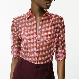 NWT Zara Printed Organza Blouse